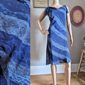 Vintage 1990s Express Silk Midi Dress Floral Cowl Lace Print Flutter Size 5/6